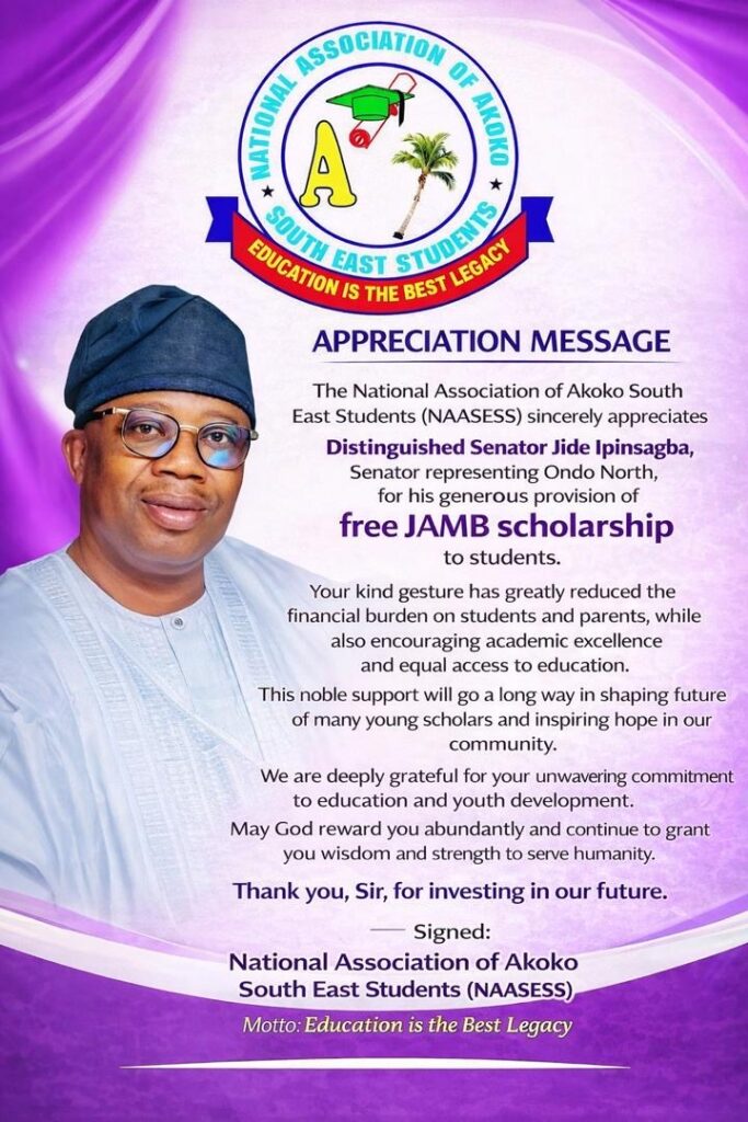 You’ve done well – NASSES lauds Ipinsagba over free JAMB scholarships for students